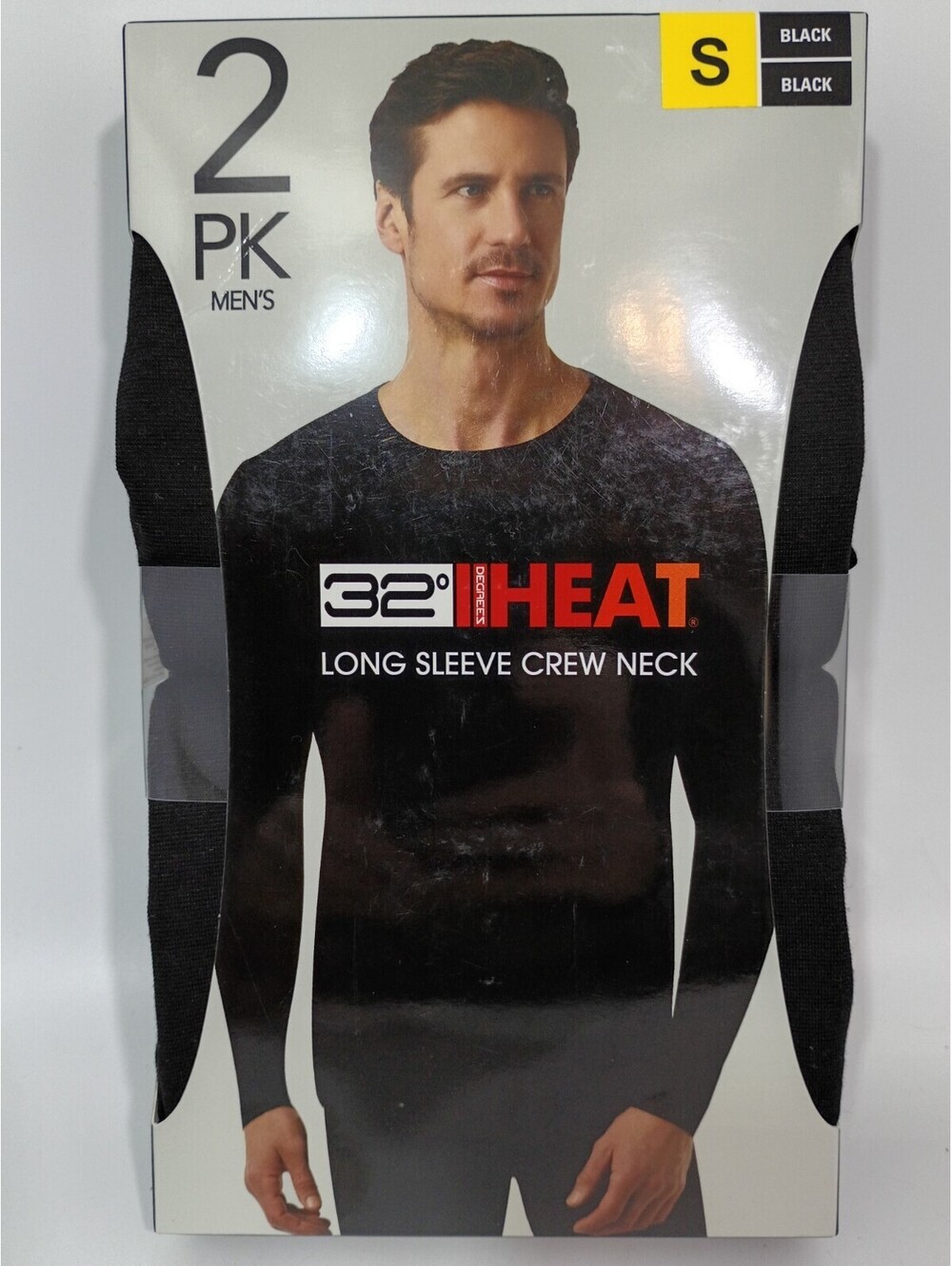 32 Degrees Heat 2 Pack Mens Black Long Sleeve Crew Neck Top - Size S